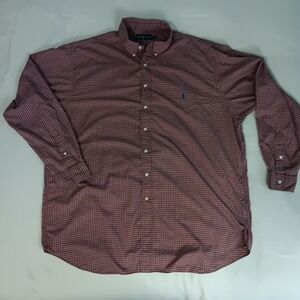 Ralph Lauren Shirt Men 2XL Tall Red Plaid Oxford Cloth Dress Casual Blue Pony